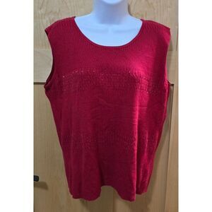 Rqt Womens Sleeveless Ribbed Knit Tank Top Large L Nylon & Rayon Blend Red